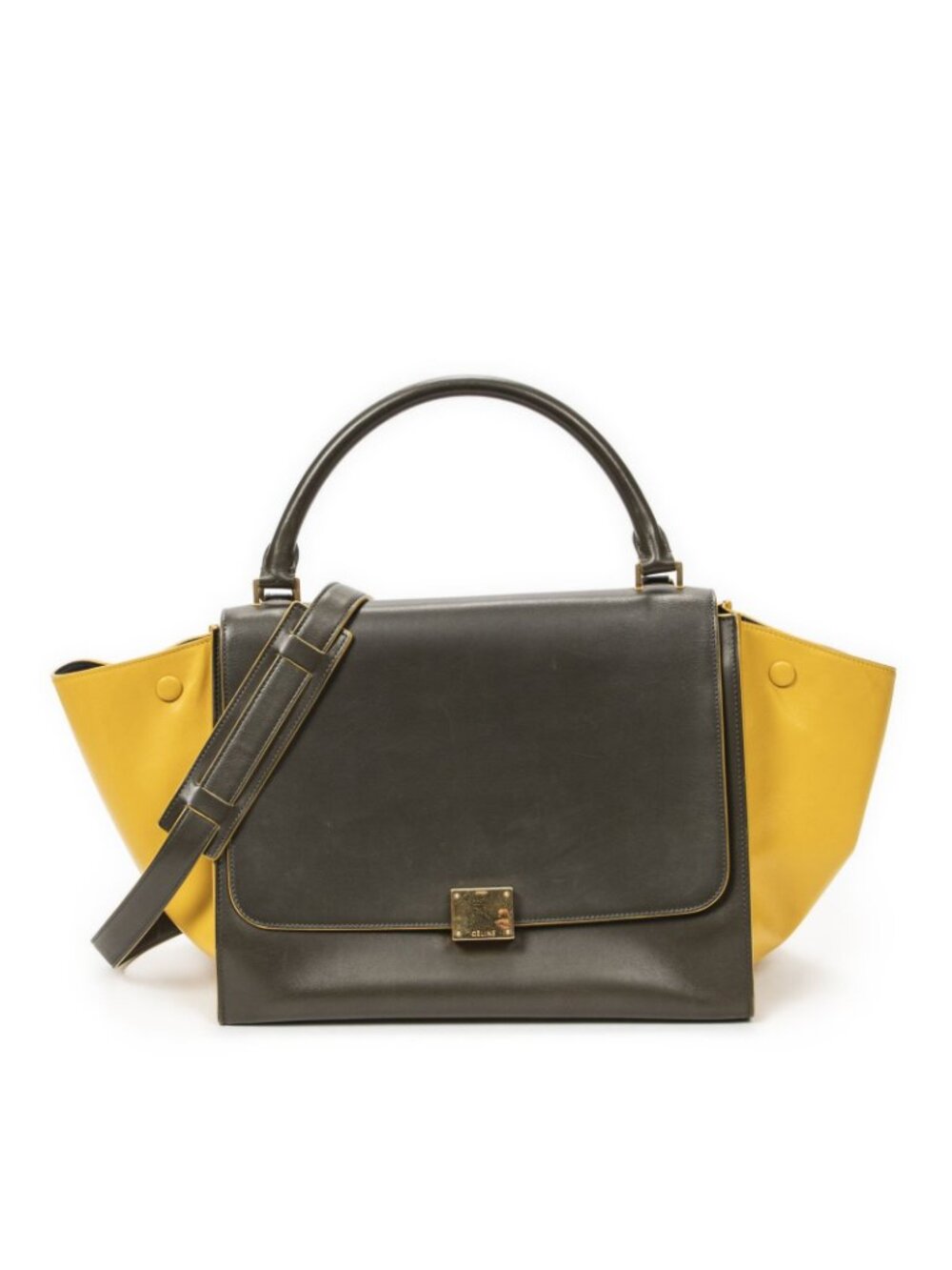 Celine Midi Amtrak Green Yellow Calfskin Leather Messenger - Picture 11 of 15